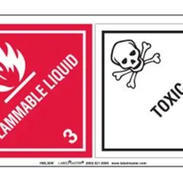 Dual Flammable Liquid/Toxic Label, Paper for Wet Applications, 4.5" x 8" Thumbnail