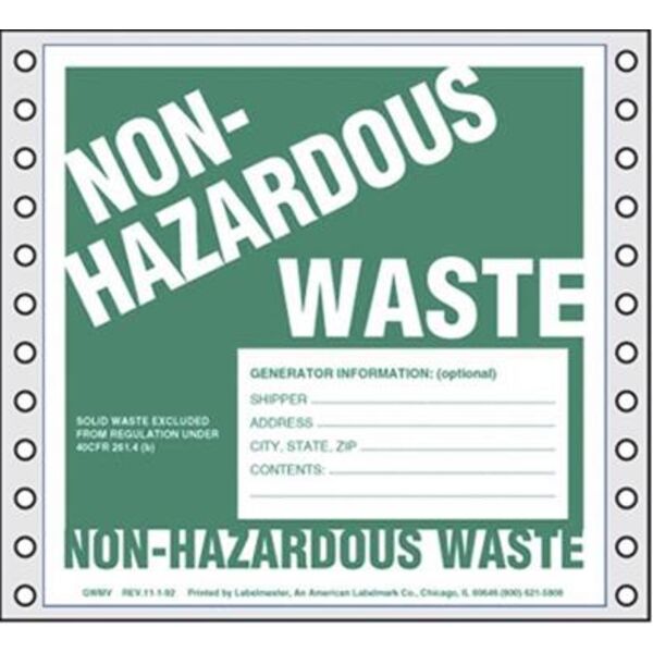 Non-Hazardous Waste Label, w/Generator Info, Pin-Feed PVCF Thumbnail
