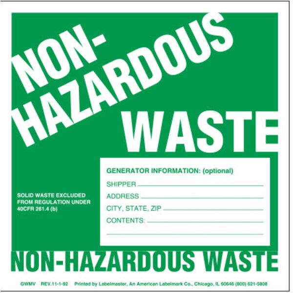 Non-Hazardous Waste Label, w/Generator Info, Stock Paper Thumbnail