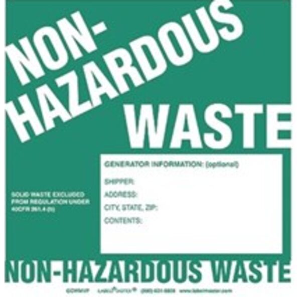 Non-Hazardous Waste Label, Generator Info No Lines, Therm. PVCF Thumbnail