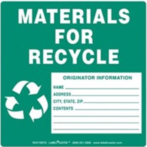 Materials for Recycle Label, w/Originator Info, Personalized Thermal Paper Thumbnail
