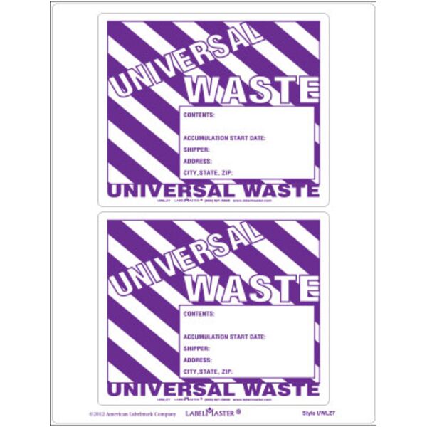 Universal Waste Label, Unruled, Laser Paper, 2 Labels per Sheet Thumbnail