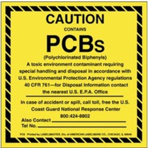 Caution Contains PCBs Label, 2 1/2" x 2 1/2" Thumbnail
