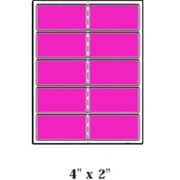 Blank Label, Rectangle, 4" x 2", Pink, Fluorescent Paper, Pack of 100 Thumbnail
